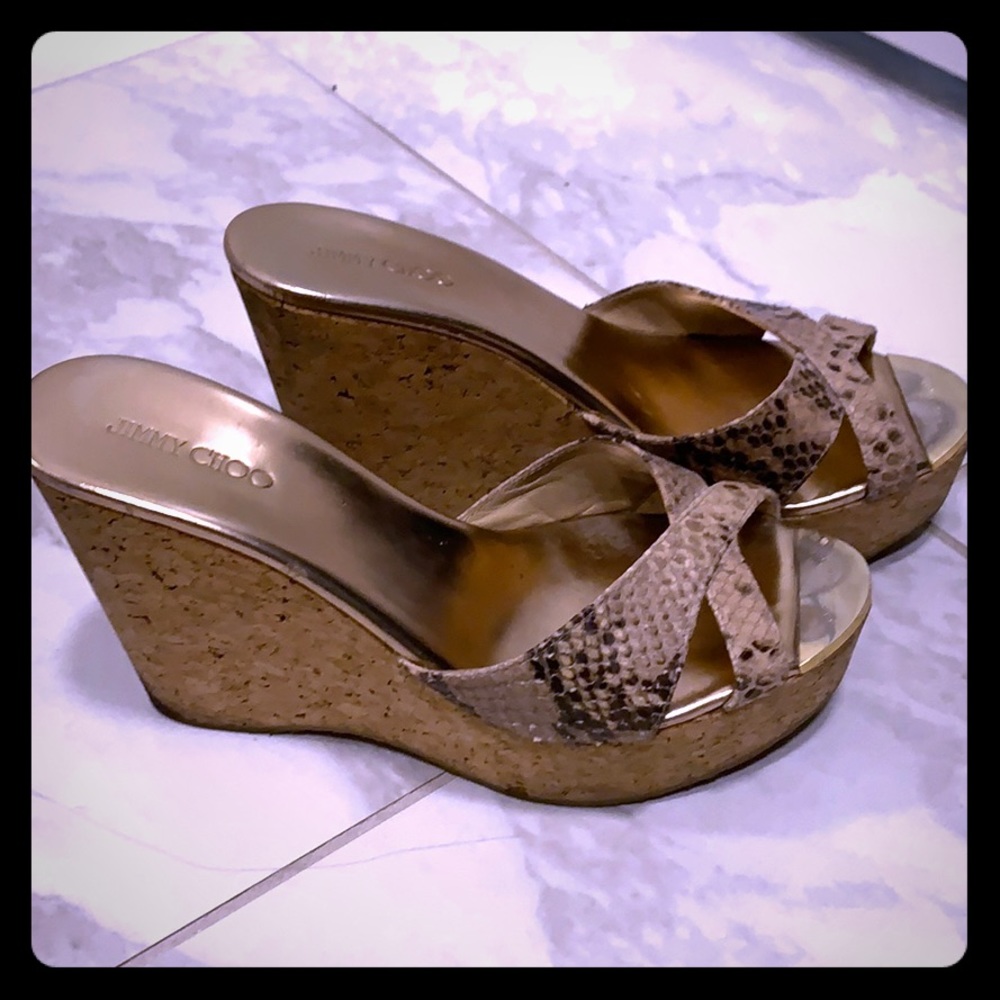 Authentic Jimmy choo wedge snakeskin sandals